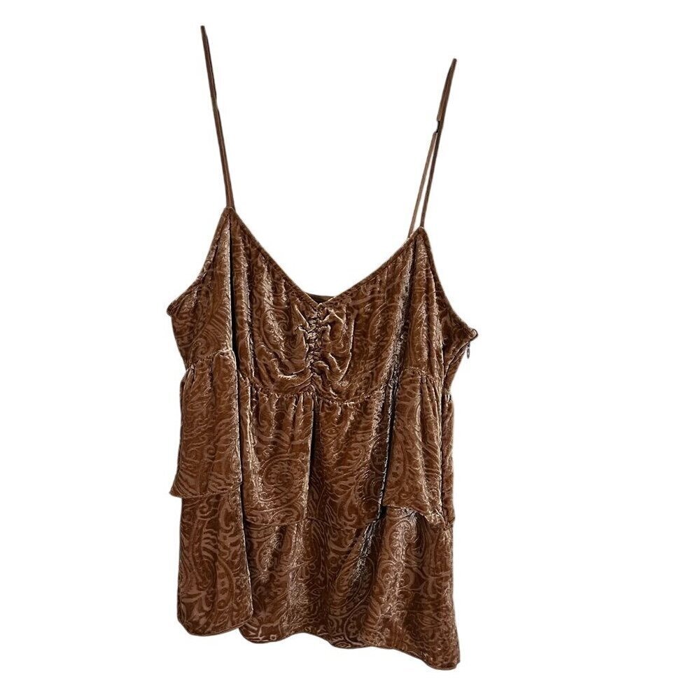 INC Floral Top 14 Brown Tank Burnout Y2K Retro Boho Western 80s Retro